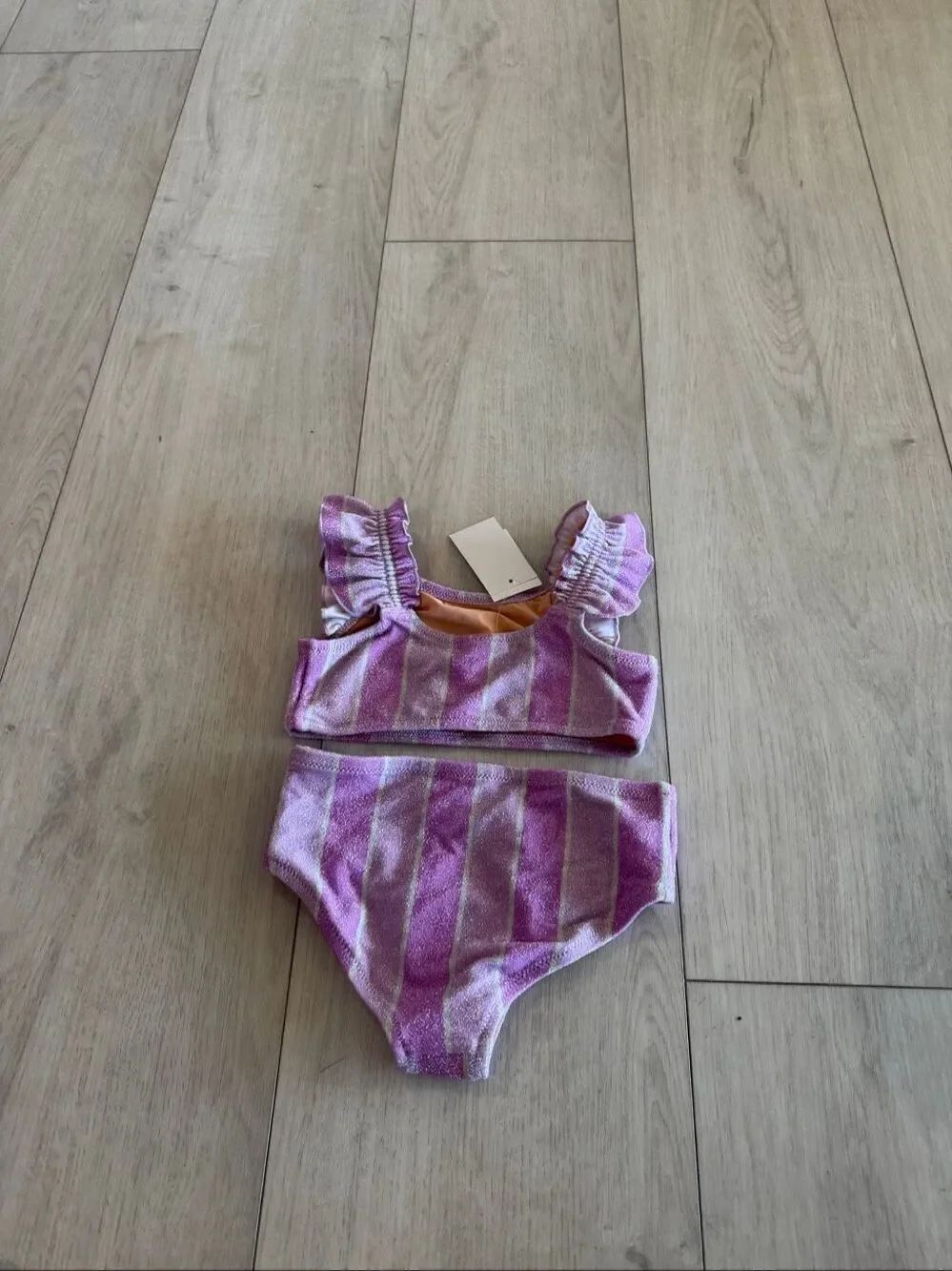 JCrew Girls' shimmer-stripe ruffle bikini set size 4/5 - Picture 2 of 4